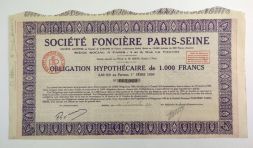Облигация Земельное общество Paris-Seine, 1000 франков 1930 года, Франция